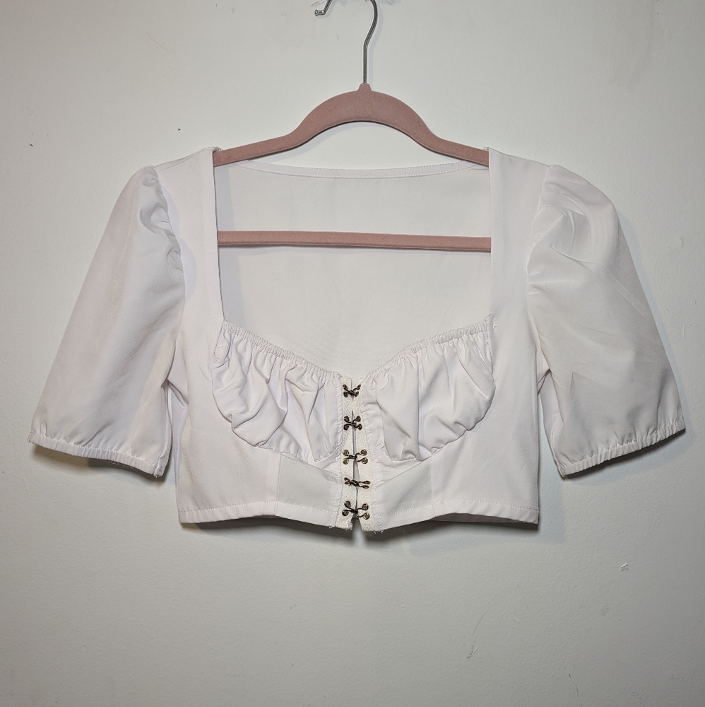 White Corset Clasp Crop Top